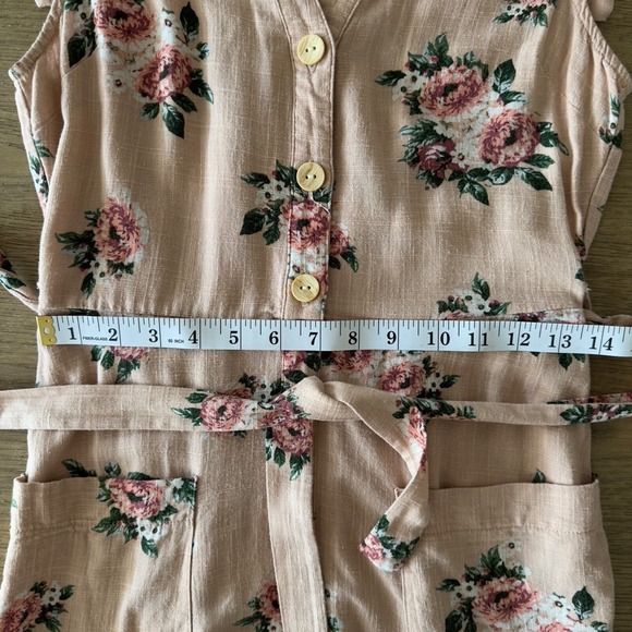 Monteau Rose Floral Linen Blend-Belted Button Up Flattering Sun Dress-Size S - Picture 14 of 16